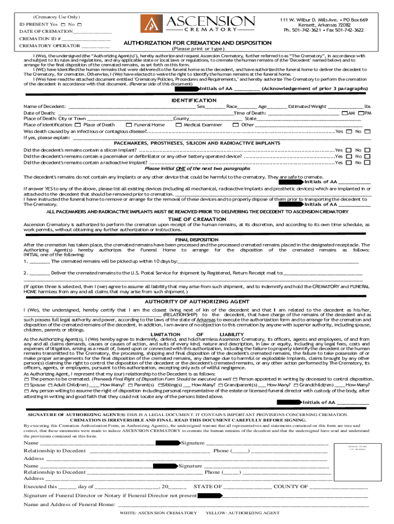 Fillable Online Simply Cremation Care Kensett Arkansas Funeral