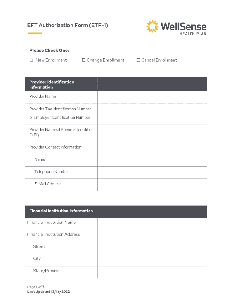 Fillable Online EFT Authorization Form (ETF1) Fax Email Print pdfFiller