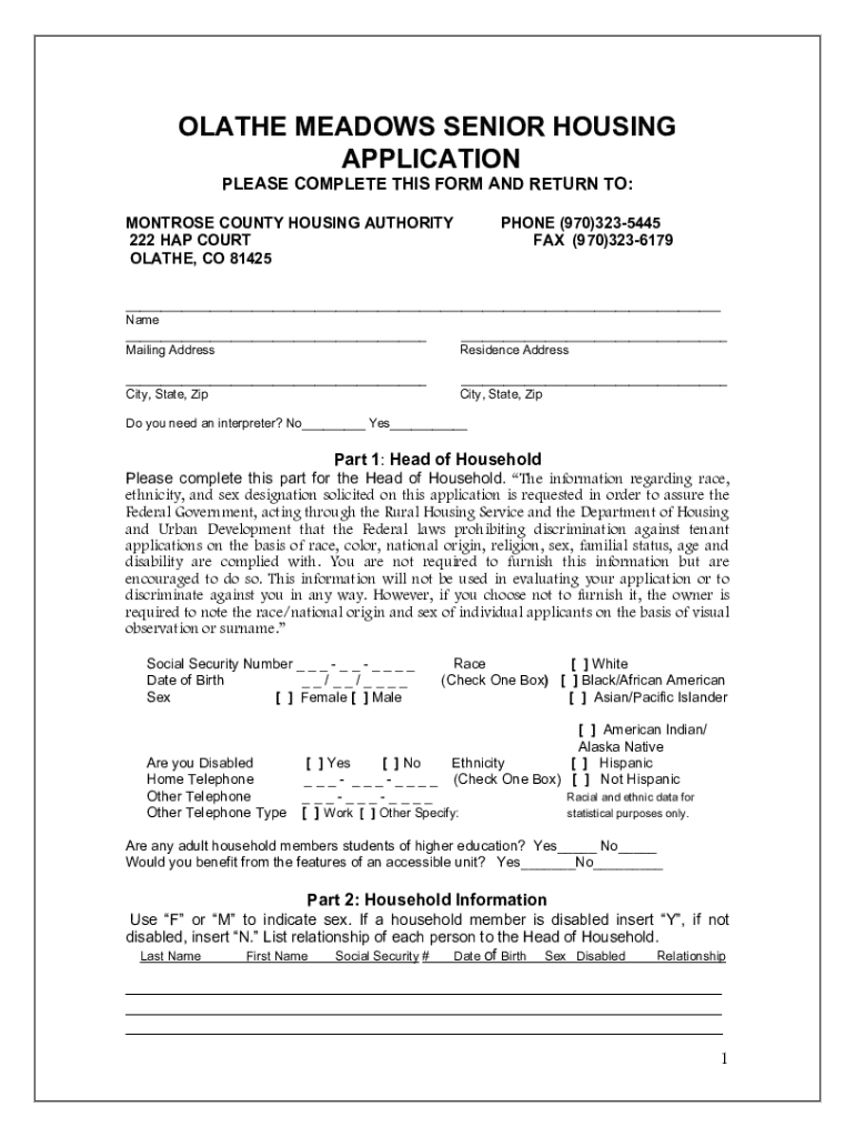 Fillable Online olathe meadows senior housing application Fax Email