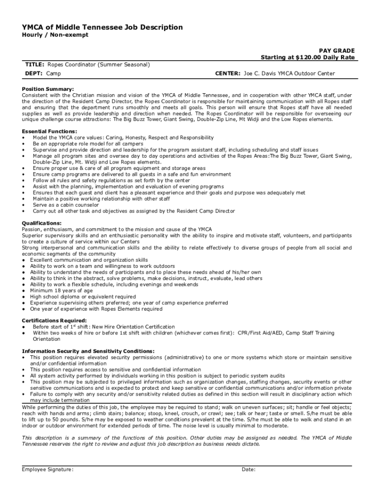 Fillable Online Marc Wilson Food Service Director YMCA Camp Fax