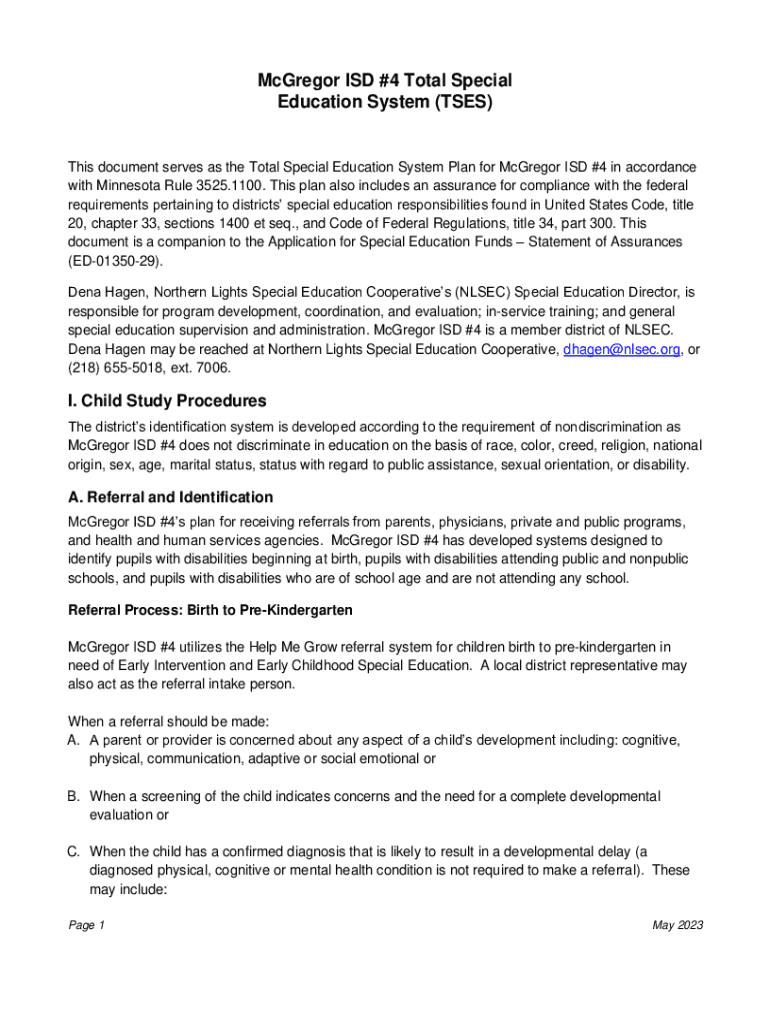 Fillable Online McGregor ISD 4 Total Special Education System Manual