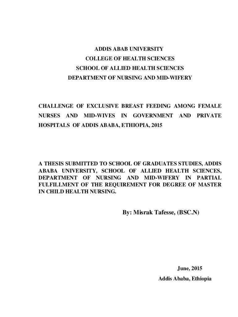 Fillable Online etd aau edu Prevalence of Exclusive Breast Milk Feeding