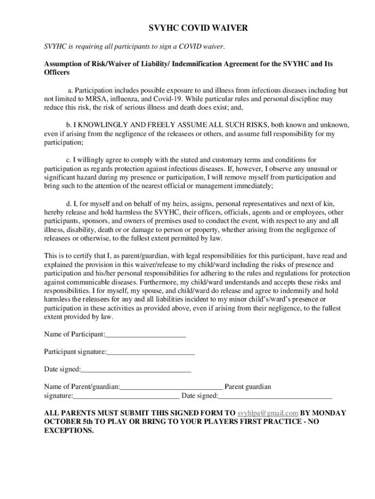 Fillable Online assumption of risk/waiver of liability/indemnification