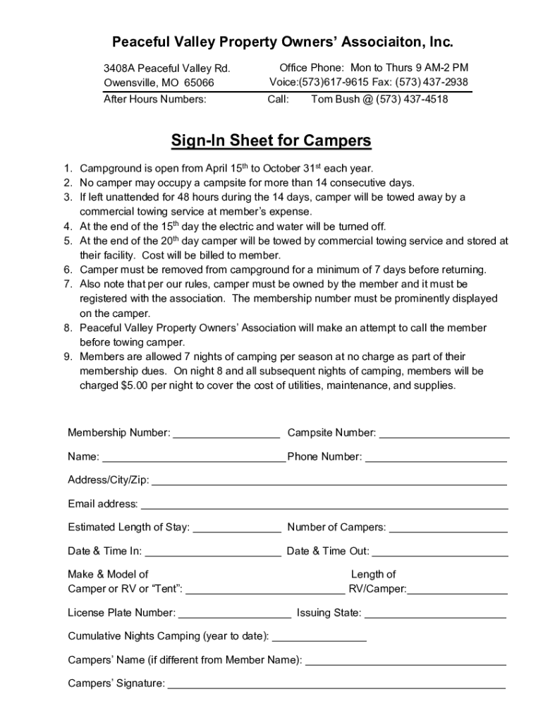 Fillable Online Contact Us Peaceful Valley Property Owners