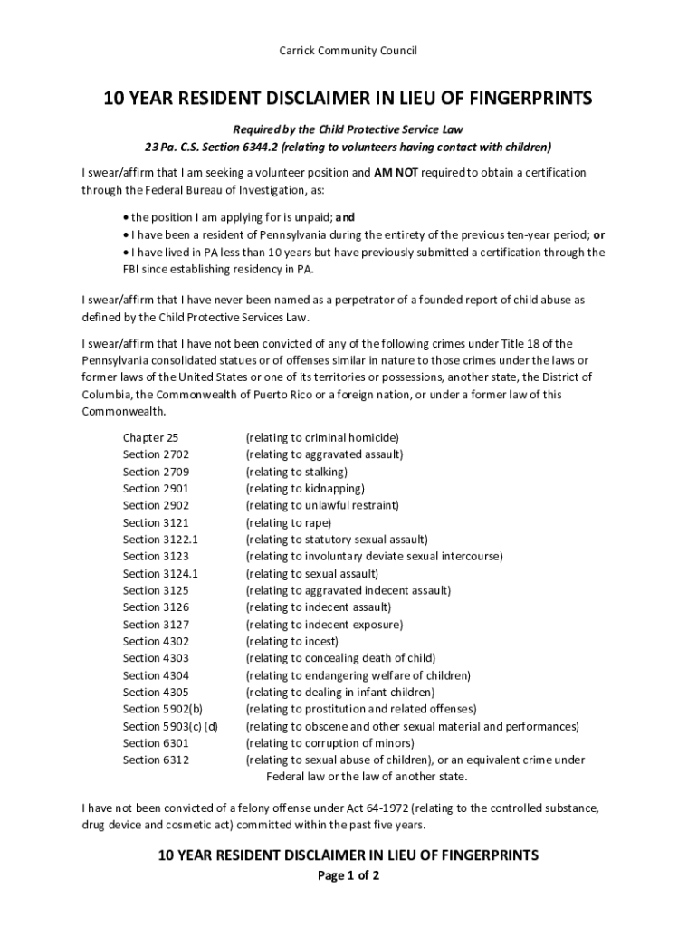 Fillable Online Volunteer clearances pennsylvania form Fax Email Print