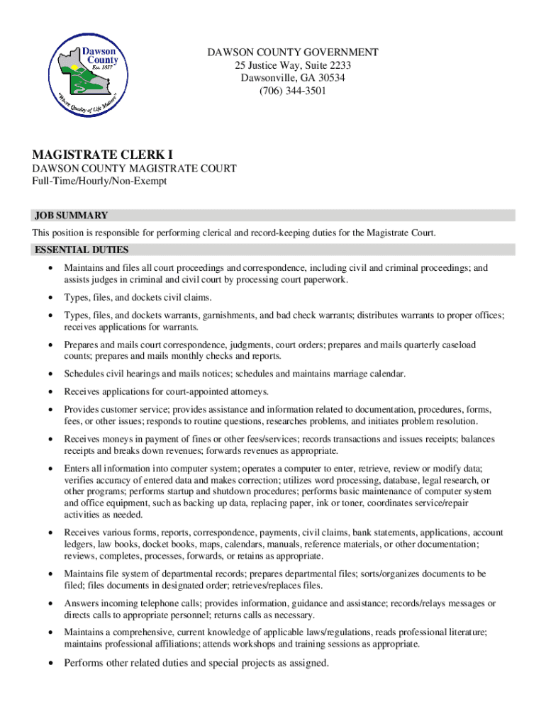 Fillable Online Magistrate Court Magistrate Clerk IDawson County