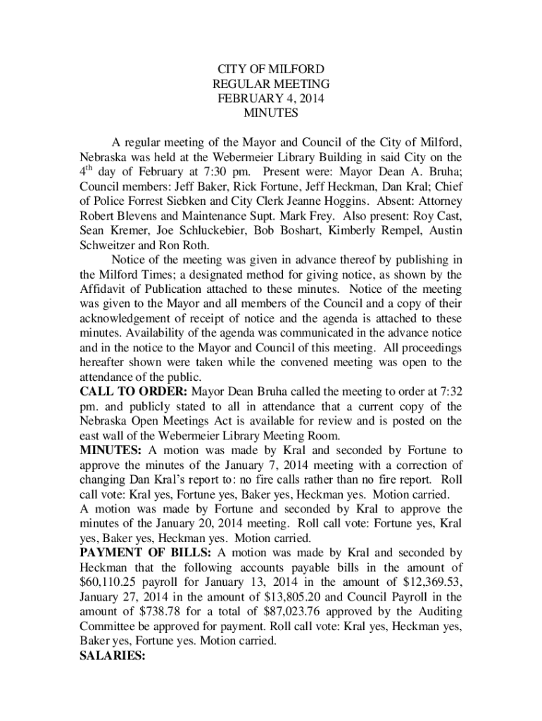 Fillable Online CITY OF MILFORD Milford, Nebraska 68405 NOTICE OF