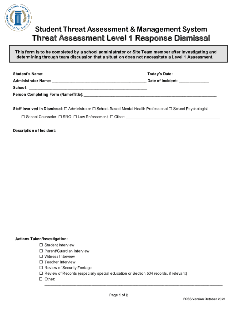 Fillable Online What Schools Need to Know About Threat Assessment
