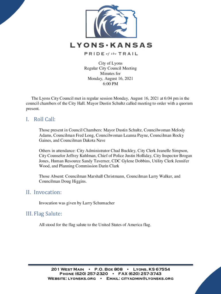 Fillable Online City of Lyons, KS Fax Email Print pdfFiller