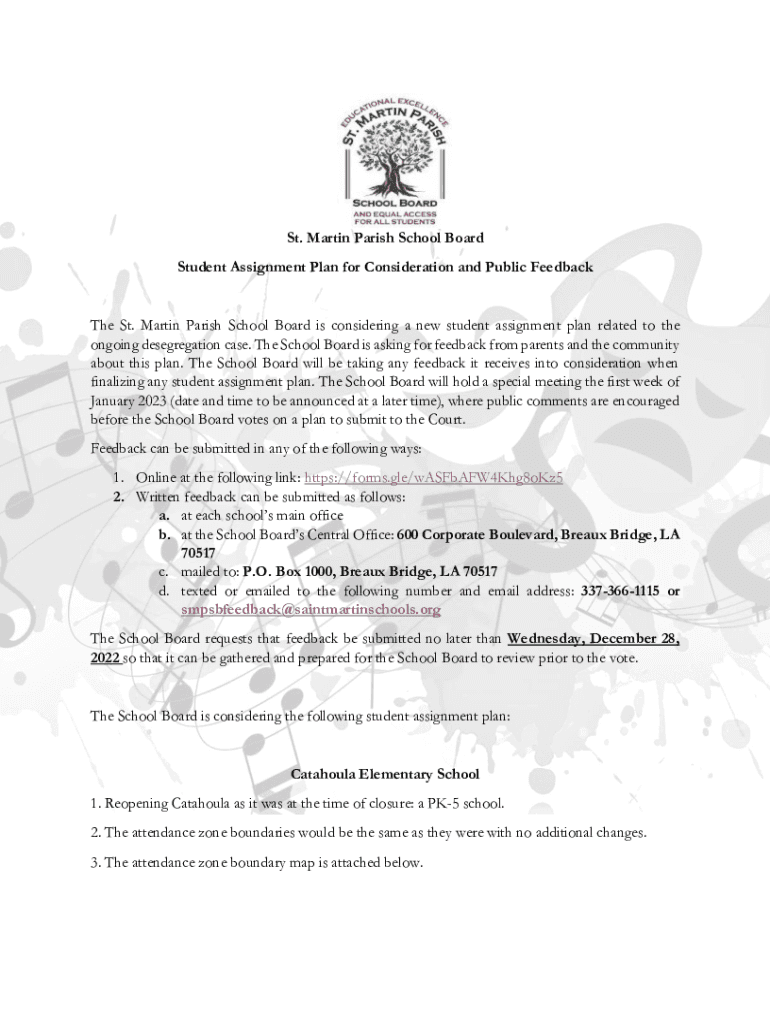 Fillable Online St. Martin Parish School Board Student Assignment Plan