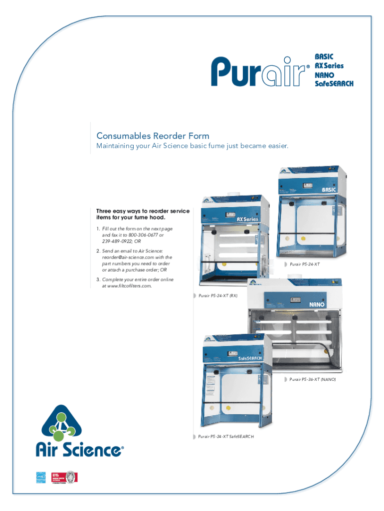 Fillable Online Purair Basic Ductless Fume Hoods from Air Science USA