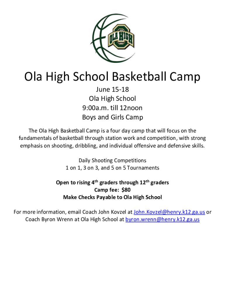 Fillable Online schoolwires henry k12 ga Ola High School Boys