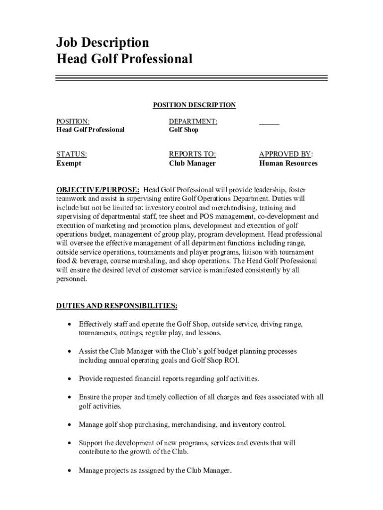 Fillable Online Head Professional Sample Job Description Fax Email