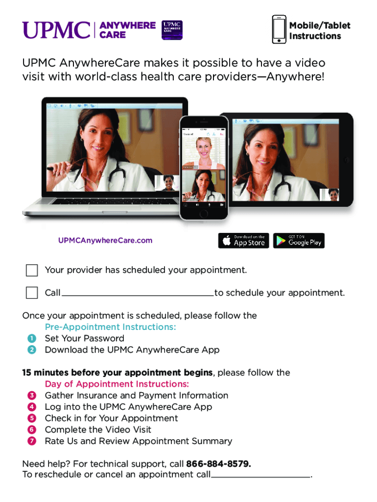 Fillable Online UPMC AnywhereCare Mobile and Tablet Instructions for a