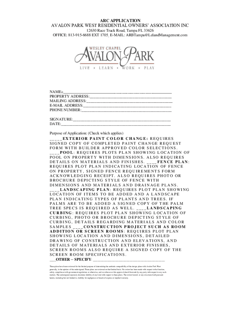 Fillable Online APG Avalon Park Property Owners Association Fax Email