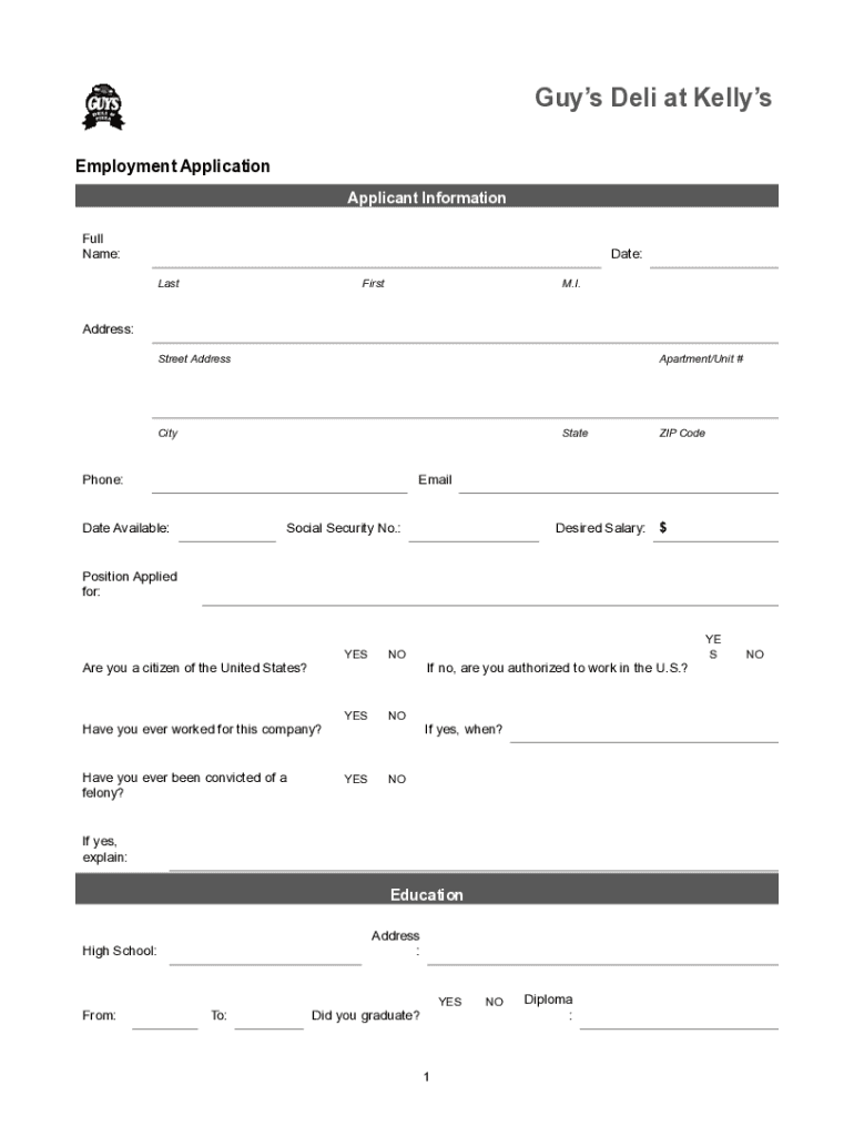 Fillable Online Guy's Deli at Kellys Delivery MenuOrder Online Fax