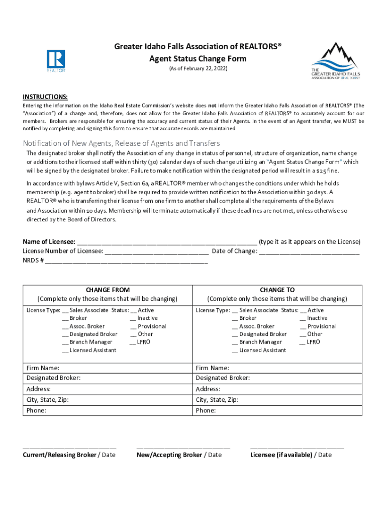 Fillable Online Greater Idaho Falls Association of REALTORS Agent