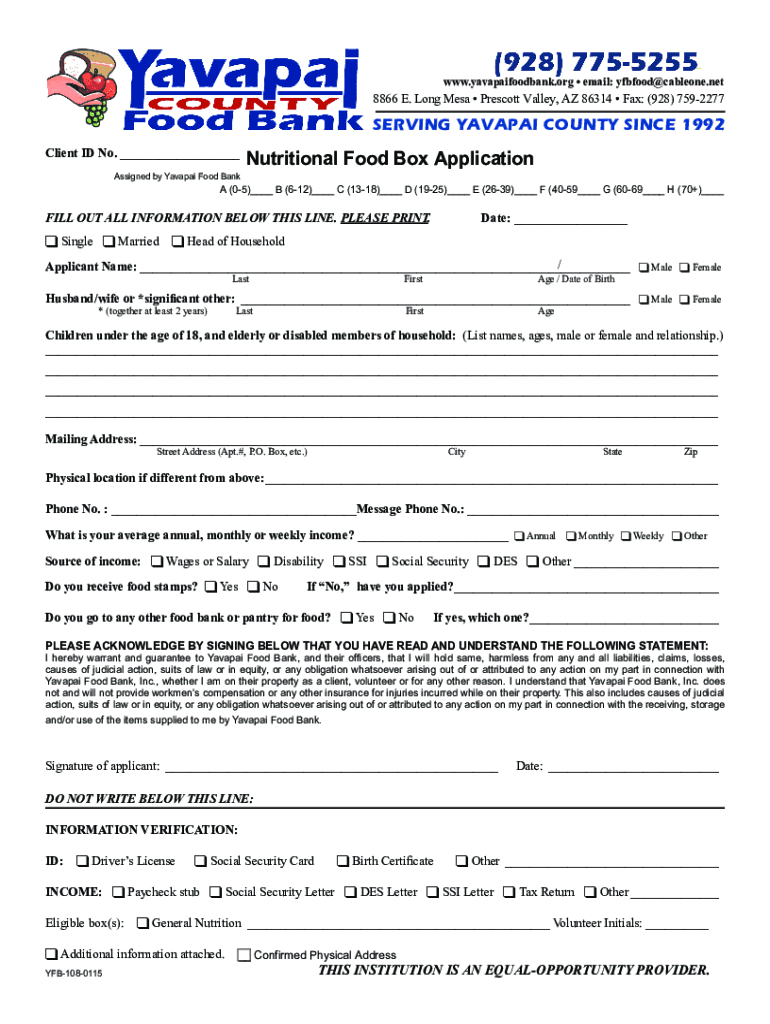 Fillable Online Need Help Yavapai County Food Bank Fax Email Print