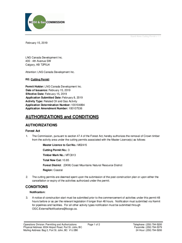 Fillable Online Stand Alone Cutting Permit v 1 Fax Email Print pdfFiller
