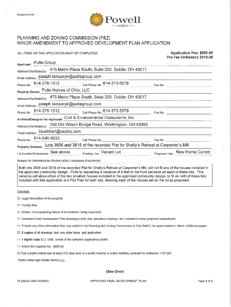 Fillable Online CITY OF WASHINGTON, ILLINOIS PLANNING AND ZONING