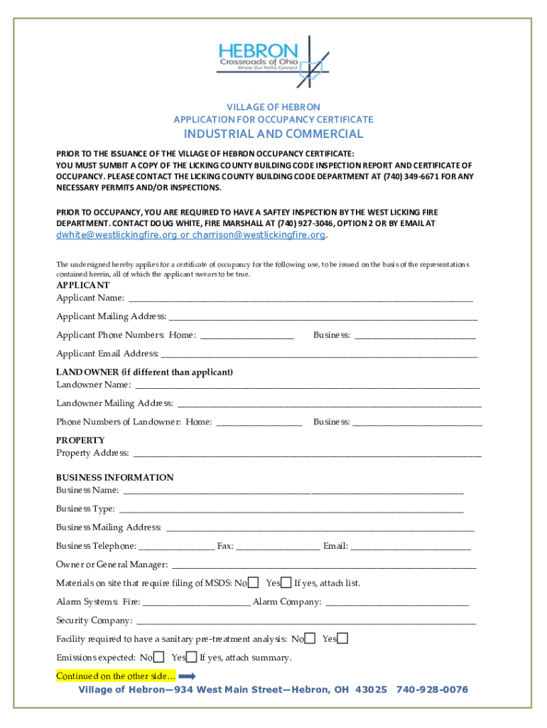 Fillable Online PRIOR TO THE ISSUANCE OF THE VILLAGE OF HEBRON