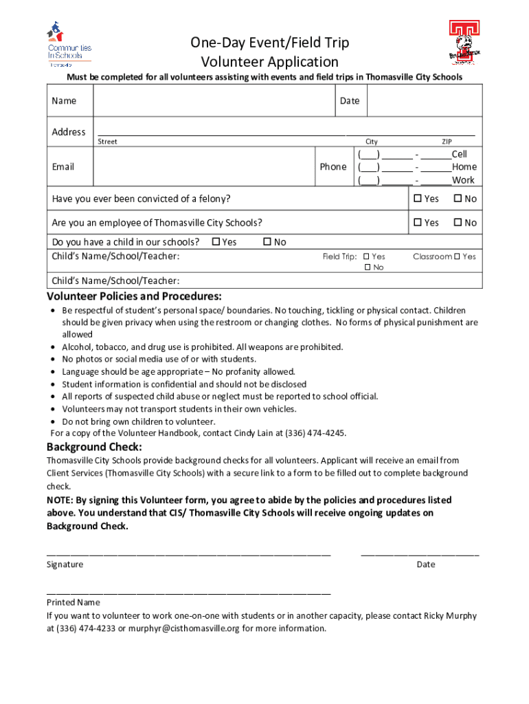 Fillable Online OneDay Event/Field Trip Volunteer Application Fax Email Print pdfFiller