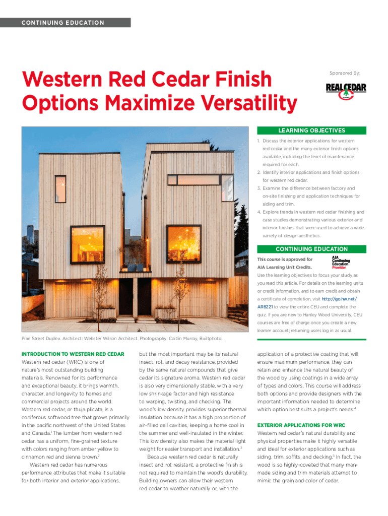 Fillable Online Choosing a Finish for Western Red Cedar Siding Fax