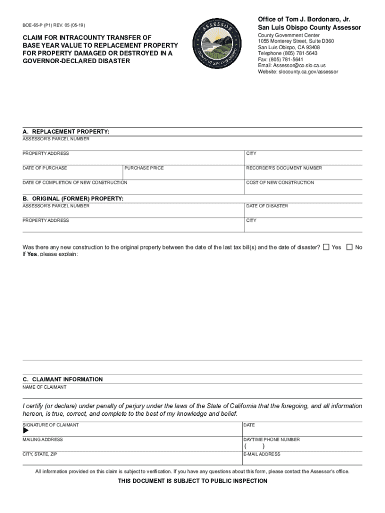 Fillable Online SLO County Homeowners' Property Tax Exemption Fax
