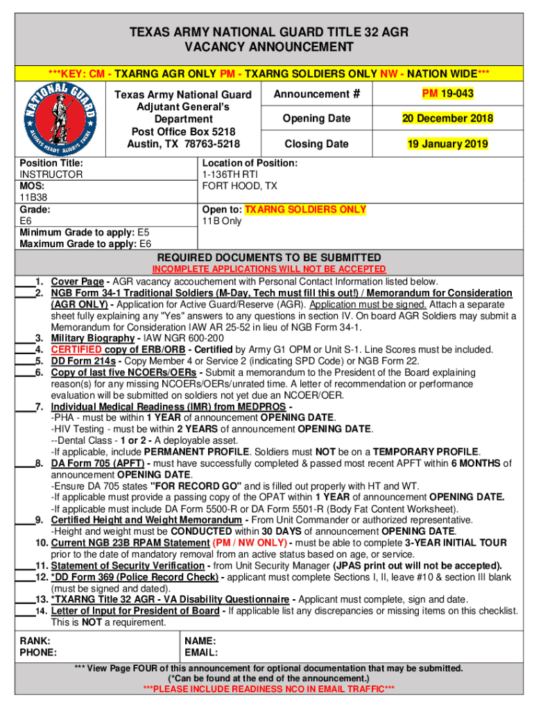 Fillable Online TEXAS ARMY NATIONAL GUARD TITLE 32 AGR Fax Email