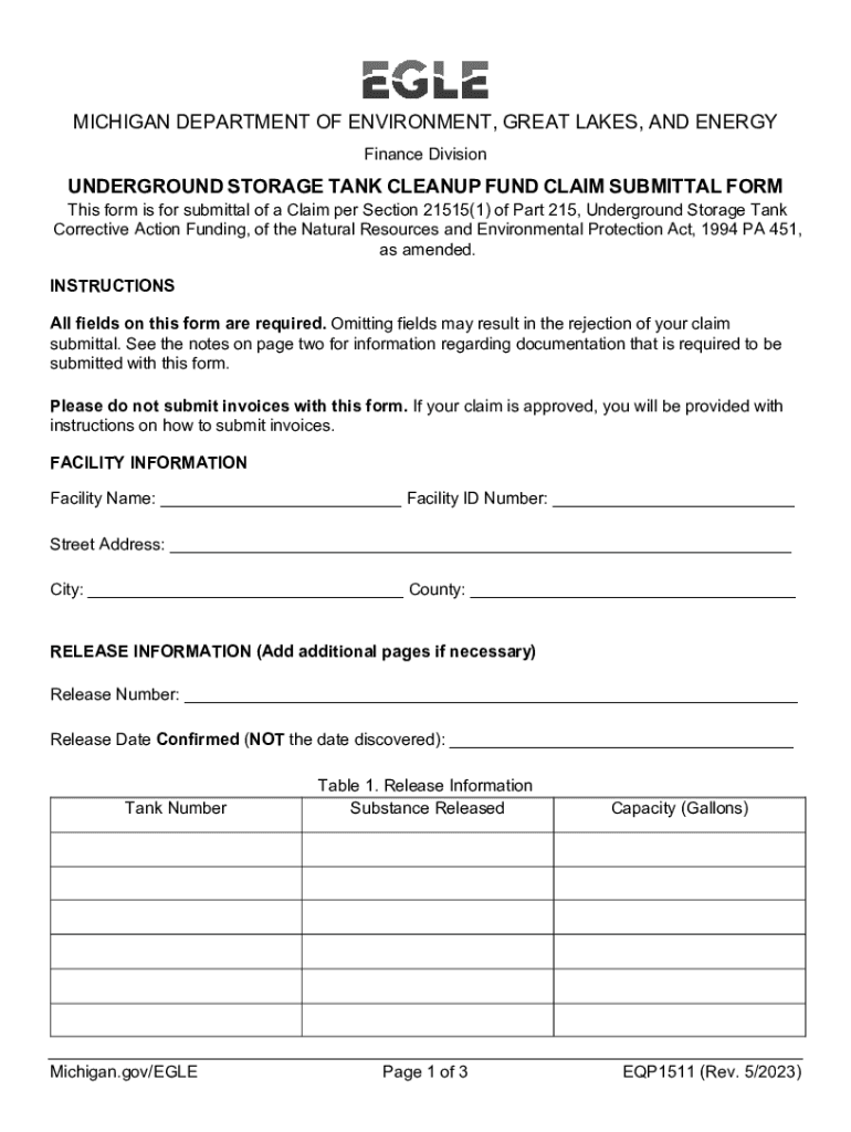 Fillable Online Underground Storage Tank Cleanup Fund Claim Submittal