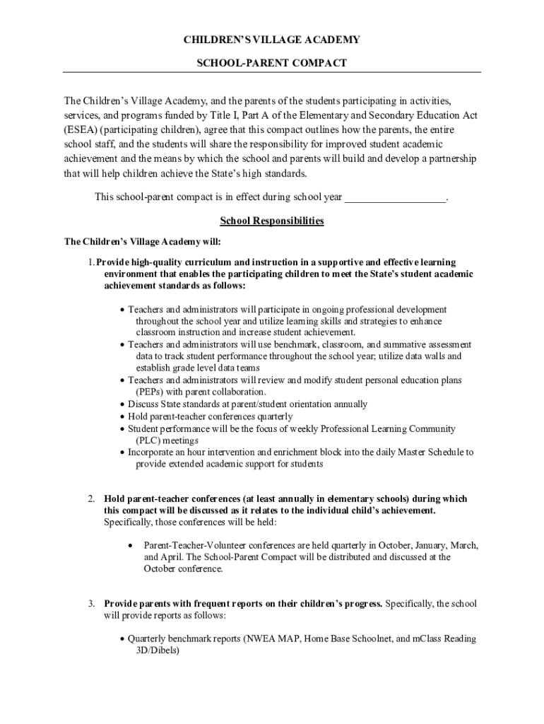 Fillable Online CHILDREN'S VILLAGE ACADEMY SCHOOLPARENT Fax Email