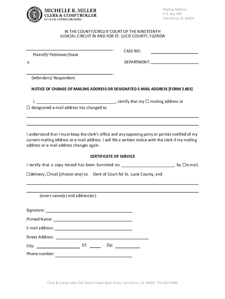 Fillable Online The Honorable Joseph Smith St. Lucie County Clerk of Fax Email Print pdfFiller