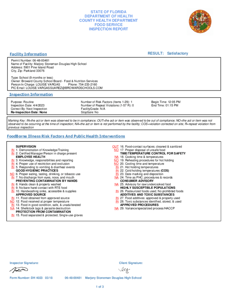 Fillable Online Restaurant Inspection Reports and Scores Fax Email