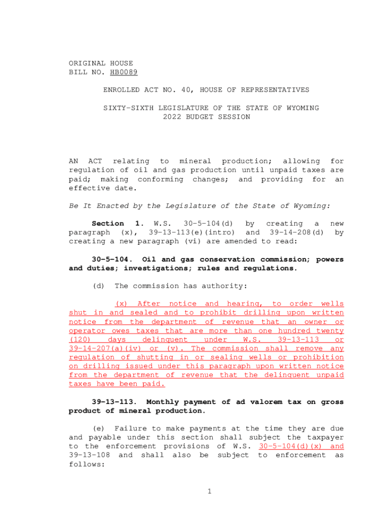 Fillable Online ORIGINAL HOUSE BILL NO. HB0089 ENROLLED ACT Fax