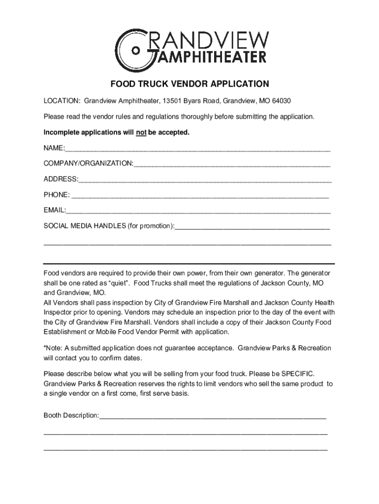 Fillable Online APPLICATION FOR MOBILE FOOD VENDOR Fax Email Print