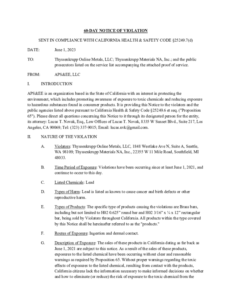 Fillable Online oag ca Thyssenkrupp Online Metals, LLC; Thyssenkrupp Materials NA, Inc Fax Email
