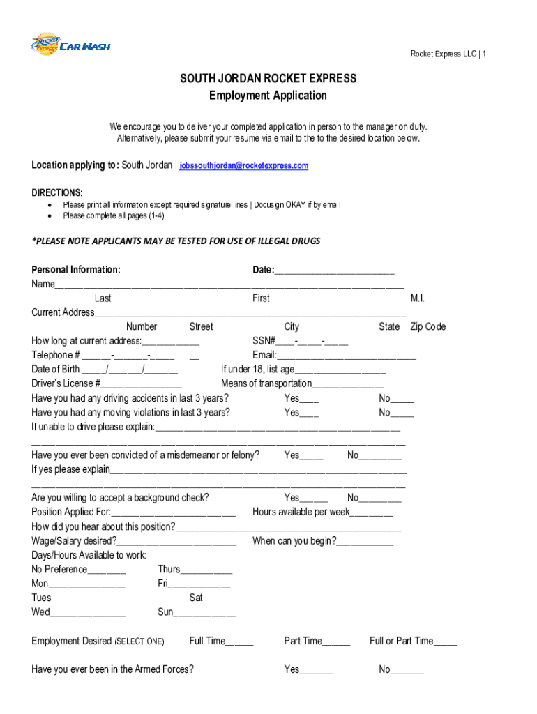 Fillable Online Rocket Express Car Wash Careers and Employment Fax