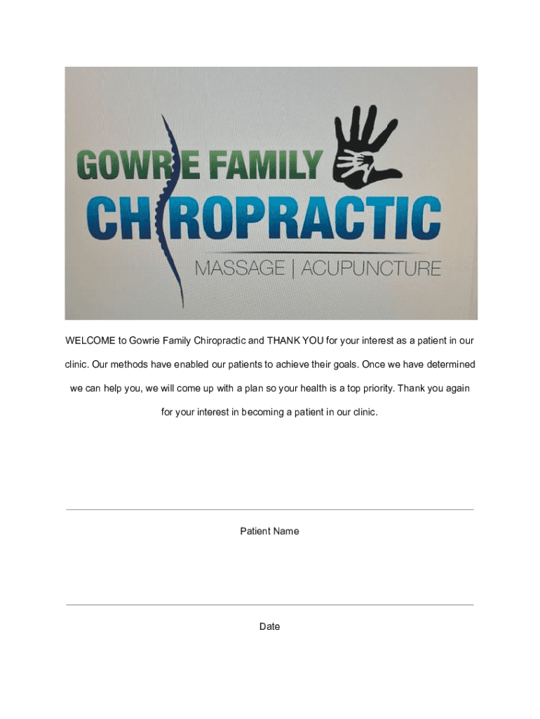 Fillable Online Gowrie Family Chiropractic and THANK YOU for your