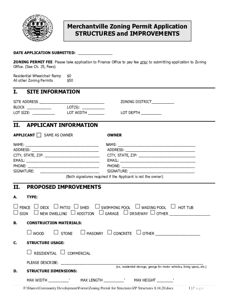 Fillable Online Zoning DepartmentThe Borough of Merchantville, NJ Fax Email Print pdfFiller