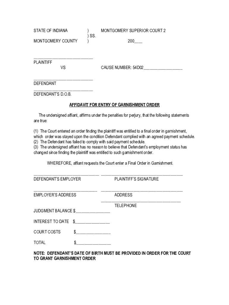 Fillable Online Affidavit for Entry of Garnishment Order Fax Email Print pdfFiller
