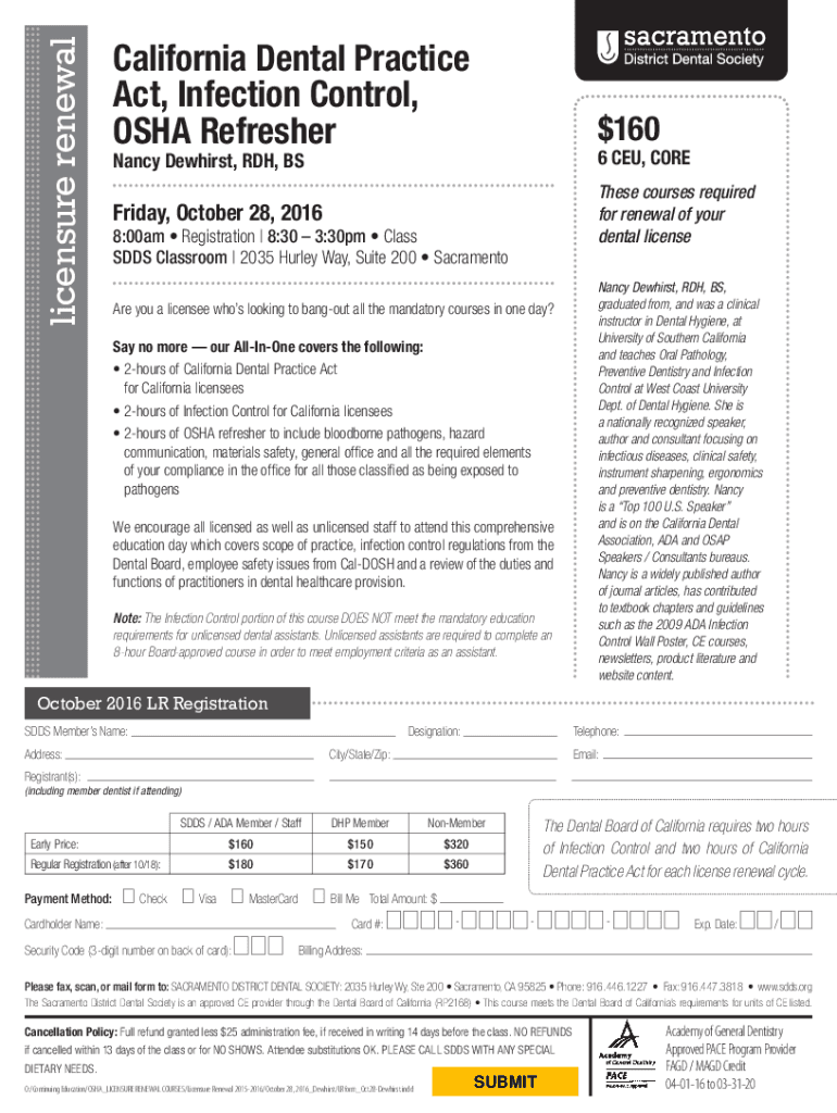 Fillable Online California Dental Practice Act, Infection Control, OSHA
