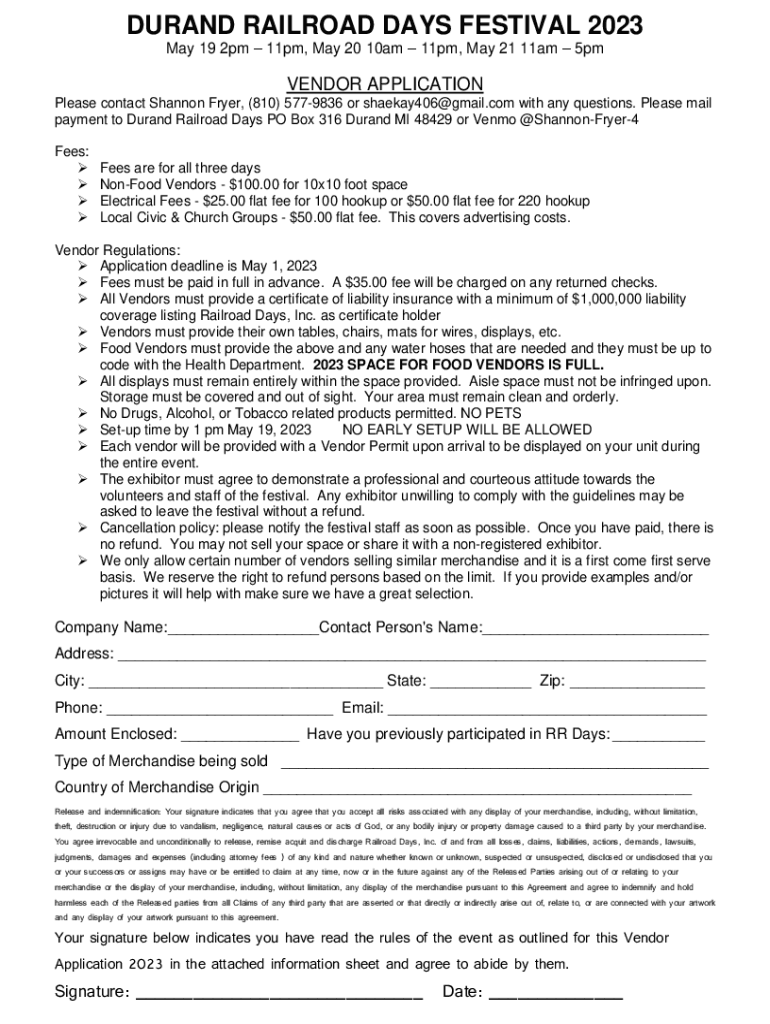 Fillable Online Durand Railroad Days Festival Schedule of Events Fax