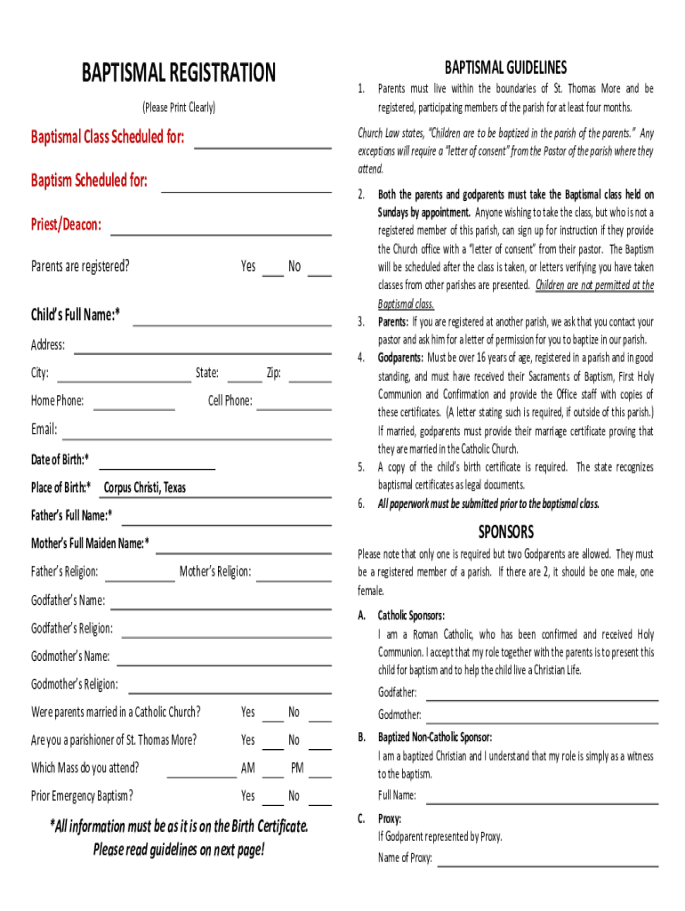 Fillable Online What Are the Requirements for A Catholic Baptism? Fax
