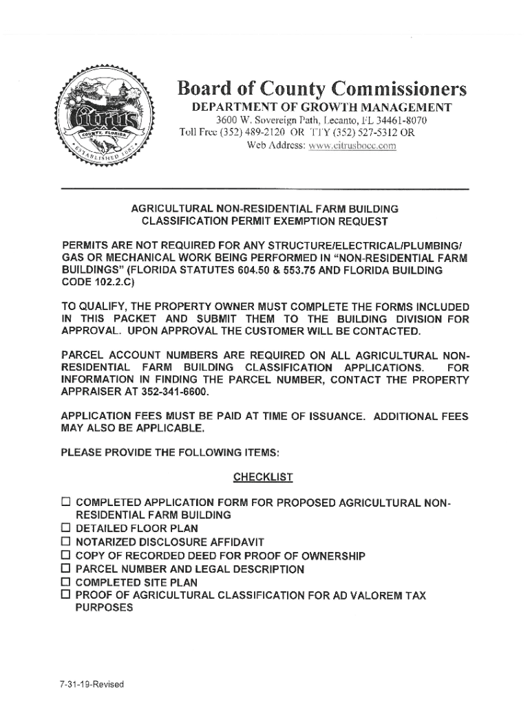 Fillable Online Agricultural Nonresidential Farm Building