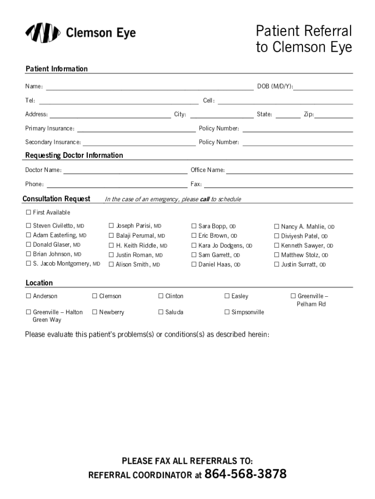 Fillable Online New Patient Forms Eye Doctor Greenville Fax Email