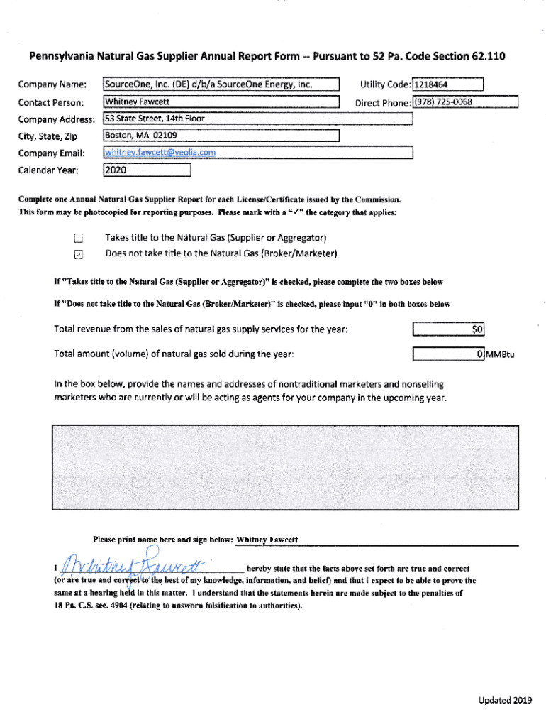 Fillable Online Pennsylvania Natural Gas Supplier Annual Report Form