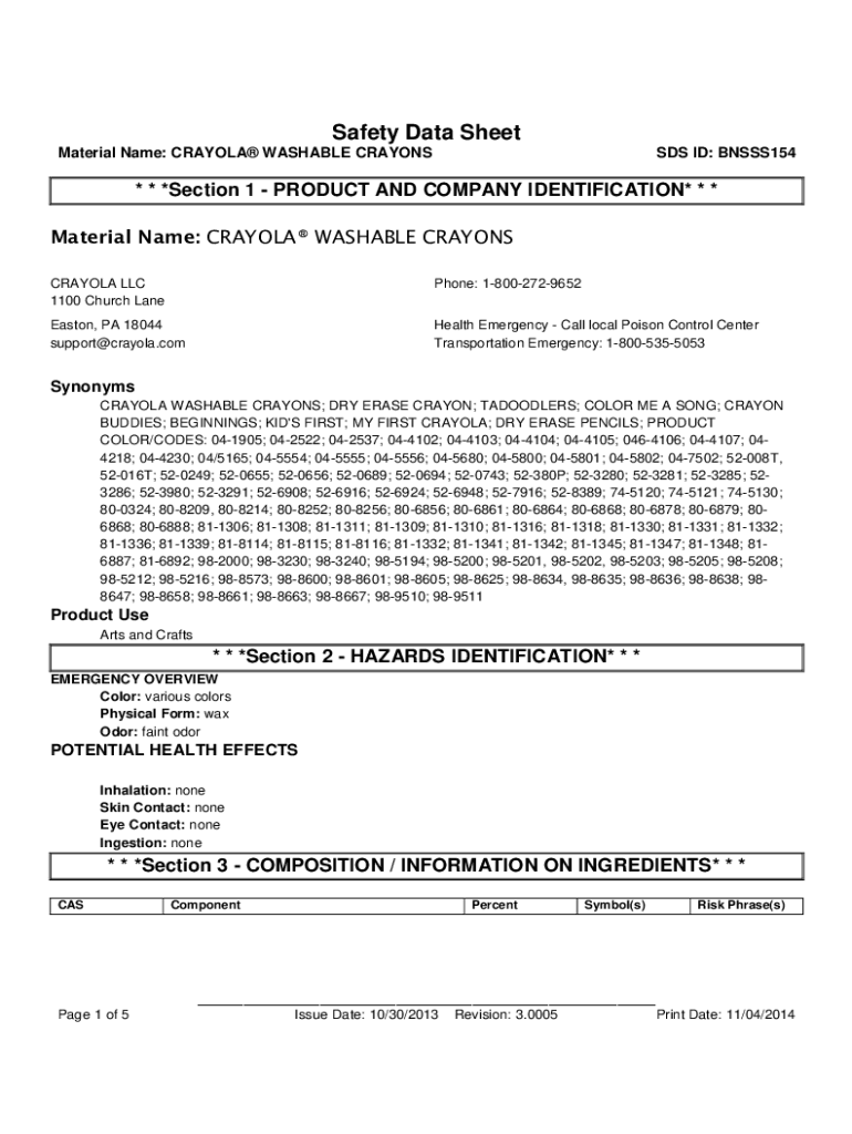 Fillable Online cray034 Safety Data Sheet Fax Email Print pdfFiller