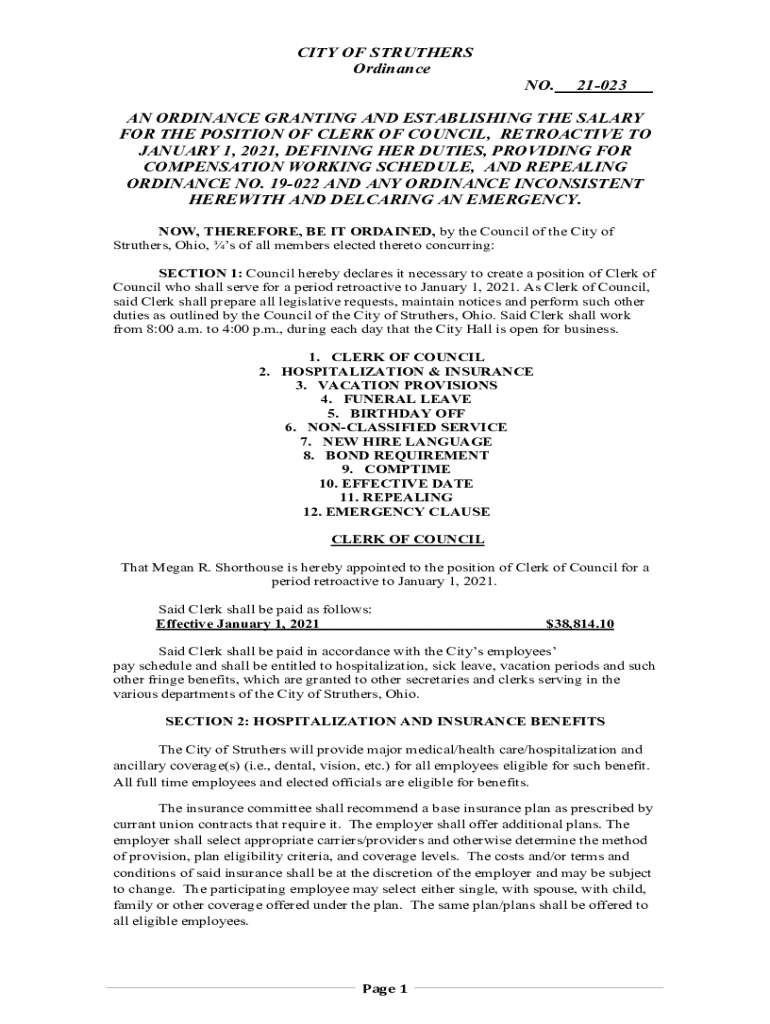 Fillable Online City Of Struthers, Ohio Police Officer Salaries Fax