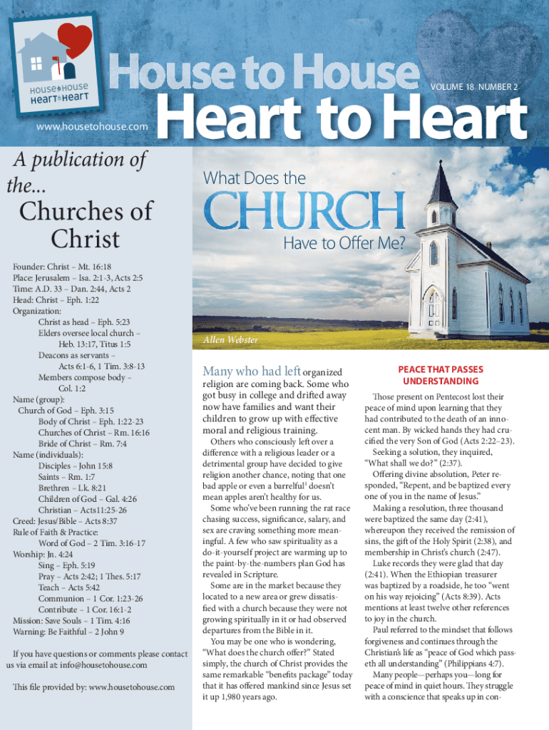 Fillable Online House to House Heart to HeartTo God Be the Glory Fax