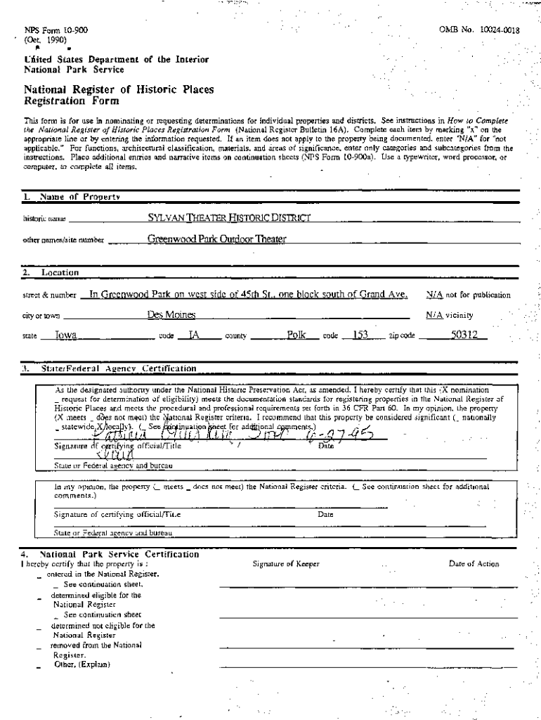 Fillable Online Sylvan Theater Historic District National Register of Historic Fax Email